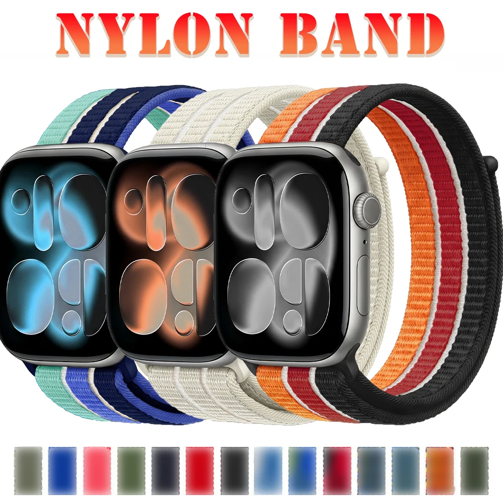 Nylon-Schlaufenarmband für Apple Watch-Bänder 46/44/40/45/41/42/49 mm, atmungsaktives Correa-Armband, iWatch-Serie 11, 10, 9, 8, 6, 2, SE, Ultra 3