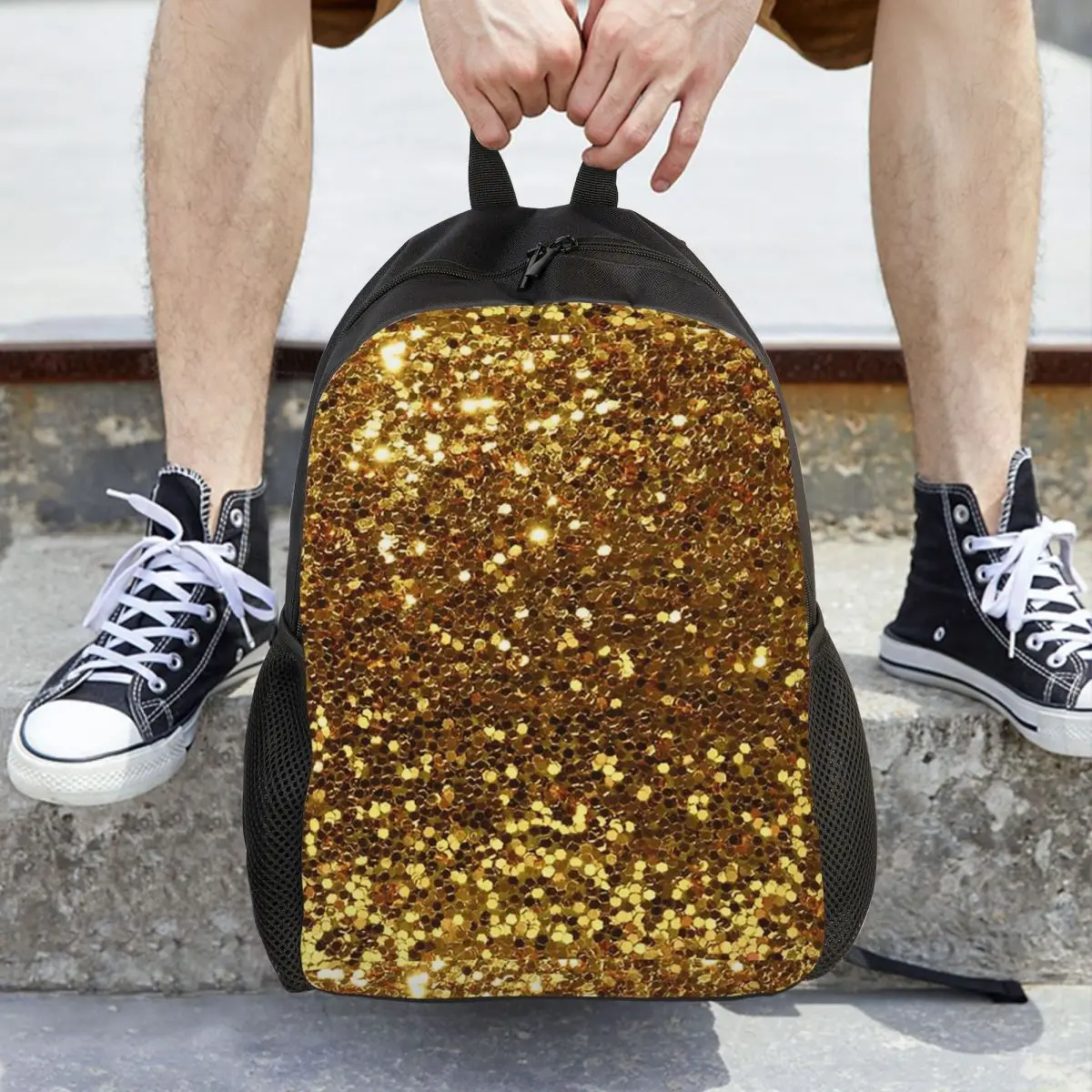 Ransel Glitter Emas Diskon Besar Tas Buku Anak Laki-laki Perempuan Kapasitas Besar Tas Sekolah Tas Bahu untuk Pria Wanita