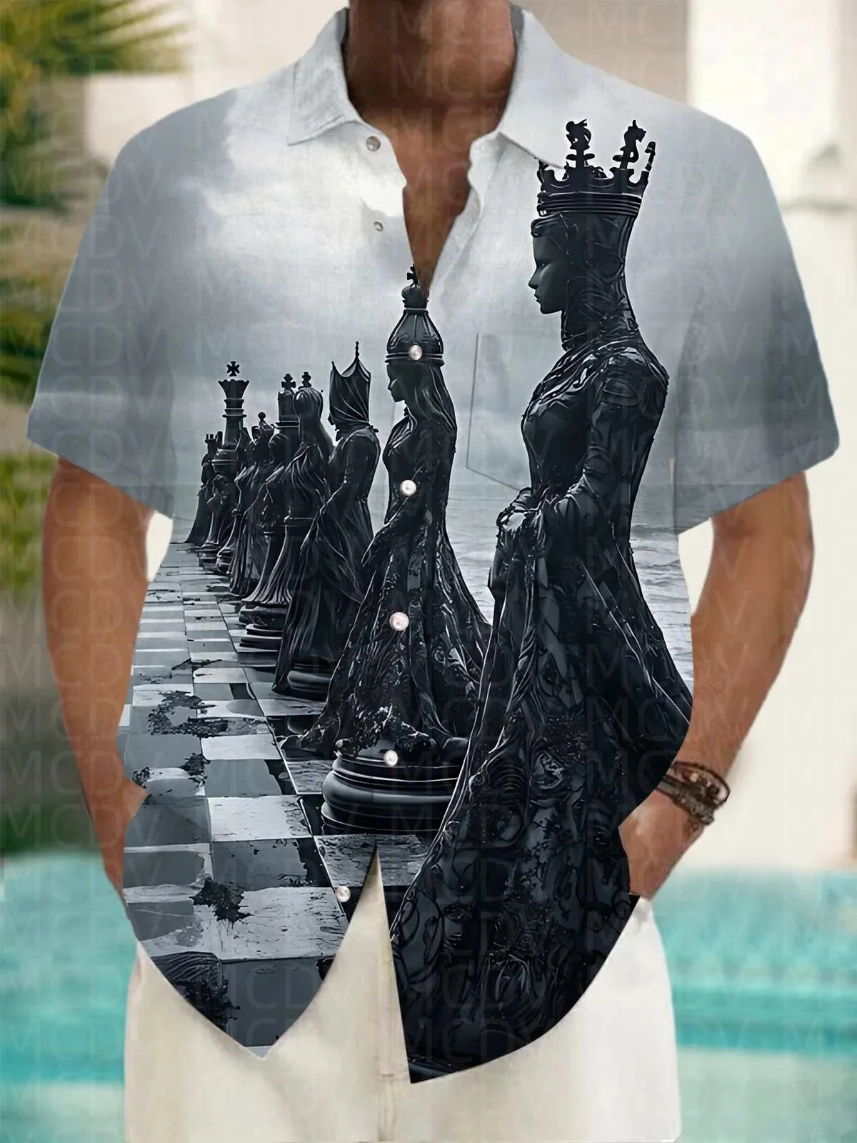 Chess Pattern Style Men's Hawaiian Shirt Stretch Easy Care Camp Shirt Big Tall