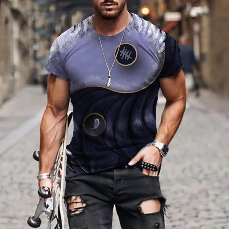 Men Water Texture Tai Chi Yin Yang Graphic T-Shirt Crew Neck Short Sleeve Street Tops Multiple Color Options