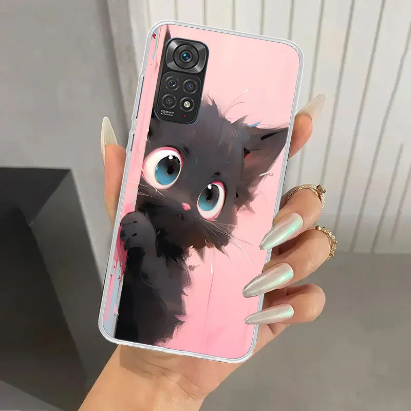 Anime Cute Black Cat Meow Phone Case for Xiaomi Redmi Note 13 12S 12 11S 11 11T 11E 10S 9 Pro Plus 8 8T 9T 7 Soft Funda Print Sh