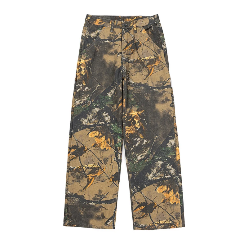 

Kanye West Collaborative Vintage Camouflage Denim Pants Loose Straight Leg Long Trousers Teenage Casual Cotton Jeans