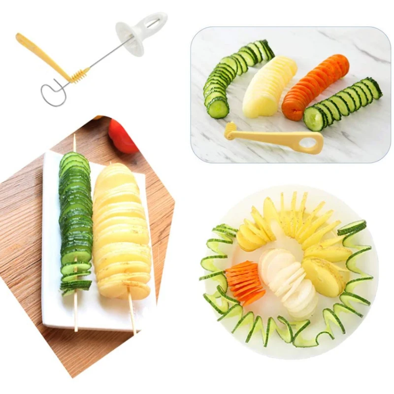 Rotate Potato Slicer 3 String Twisted Potato Slice Cutter Spiral DIY Manual Creative Kitchen Gadgets Vegetables Spiral Knife