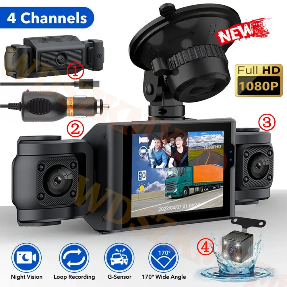 

4camera WIFI Car DVR Video Recorder 360° Cam Car DVR Night Vision Front left right With Rear View camera Car Assecories