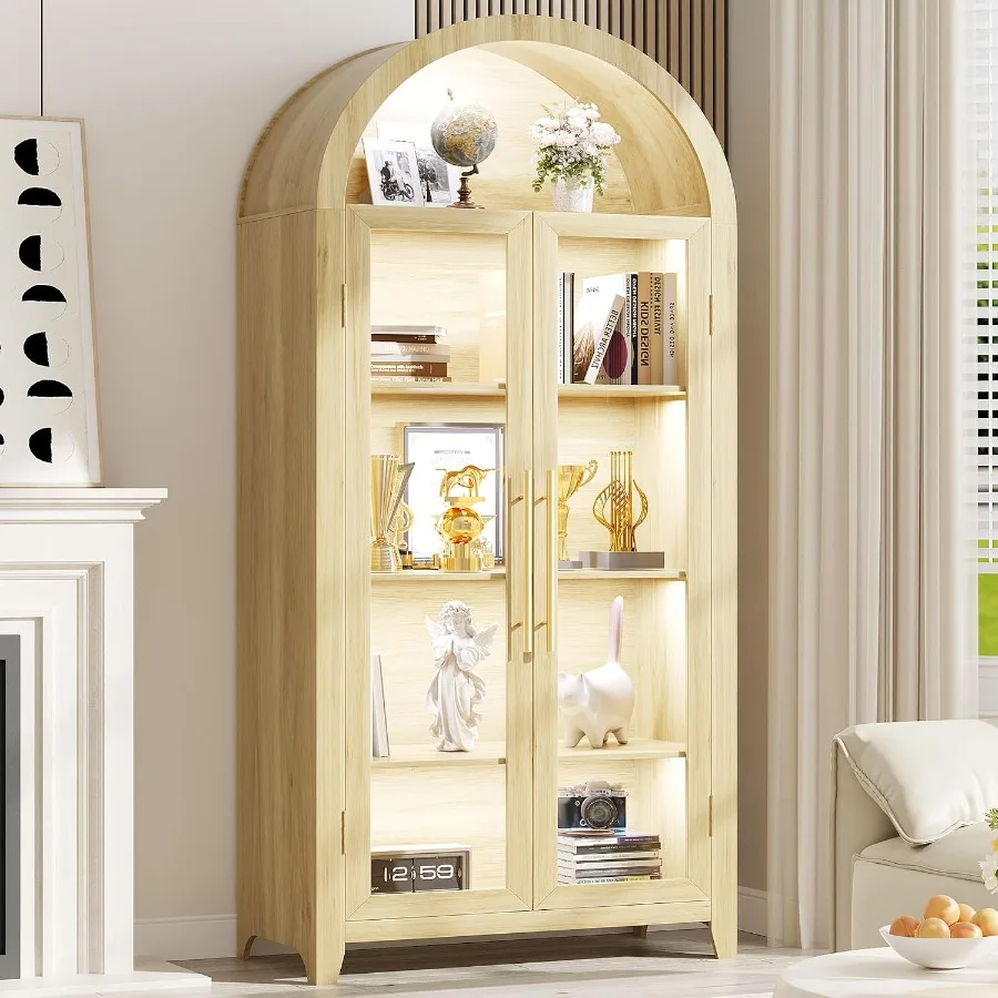 Arched Display Cabinet with Glass Doors and LED Light, 71" Tall view 3