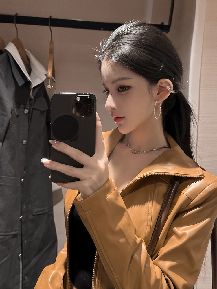 Giacca in Pelle Originale Xia Yuan per Donna, Vestibilità Slim, Nuova Collezione Autunnale con Effetto Snellente