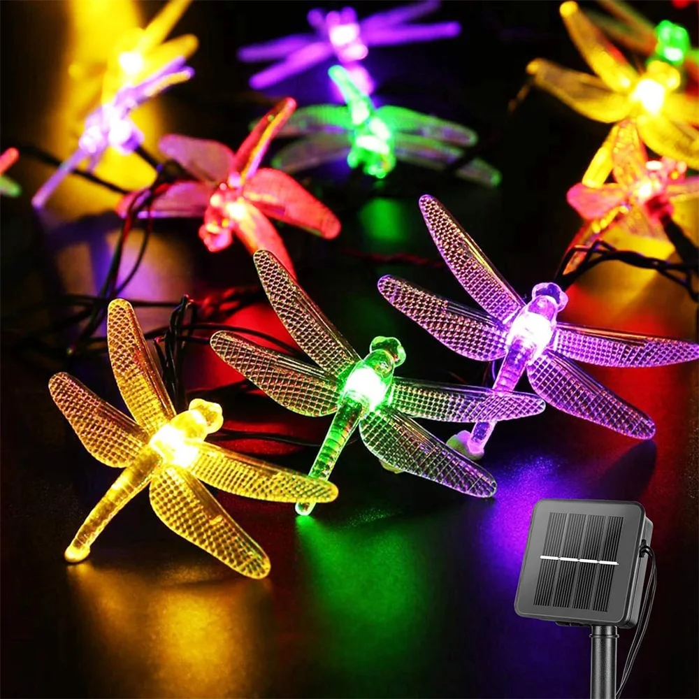 

Dragonfly Solar String Lights Outdoor Waterproof Solar Powered Fairy Lights, 8 Modes Decorative Lights for Patio Garden Yard 421