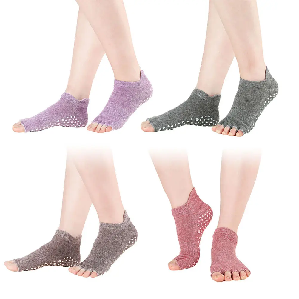 4Pair Yoga Socks Toeless Non-Slip Silicone Sole Moisture-Wicking Breathable for Pilates Yoga Barre Ballet Women