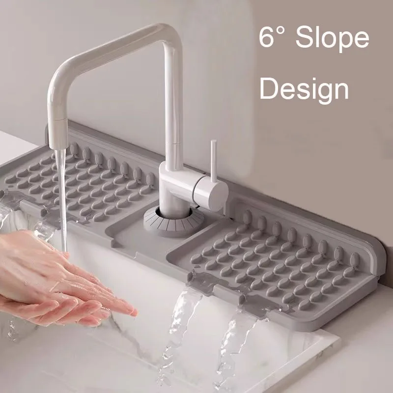 

Splash-proof Faucet Water Draining Mat Cuttable Silicone Sink Mat Kitchen Bathroom Countertop Protector Mat Draining Pad
