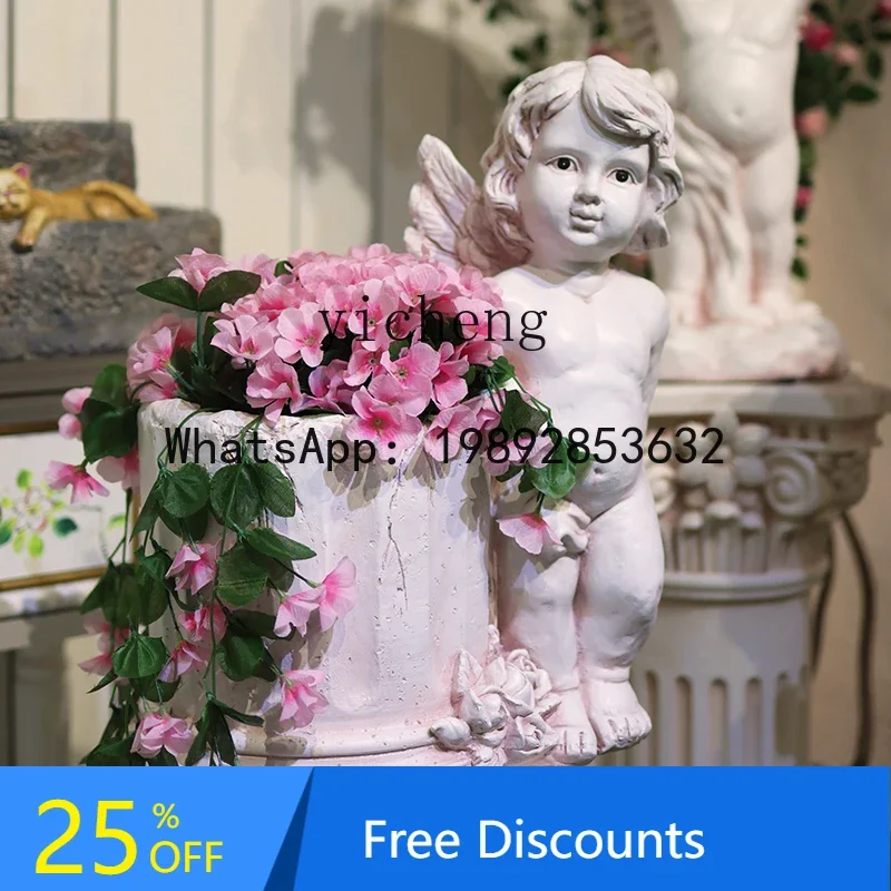 W7-European base figure sculpture flower pot garden retro ornament living room garden home decoration