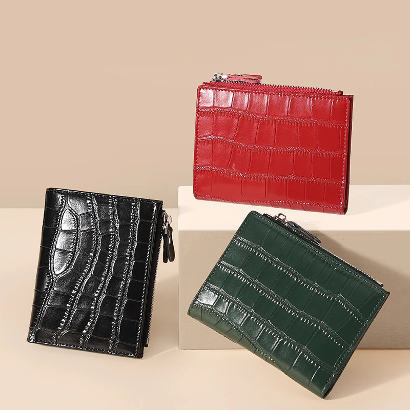 Fashion Women Coin Purse Short Credit Card Anti RFID Genuine Leather Wallet for Woman Gifts