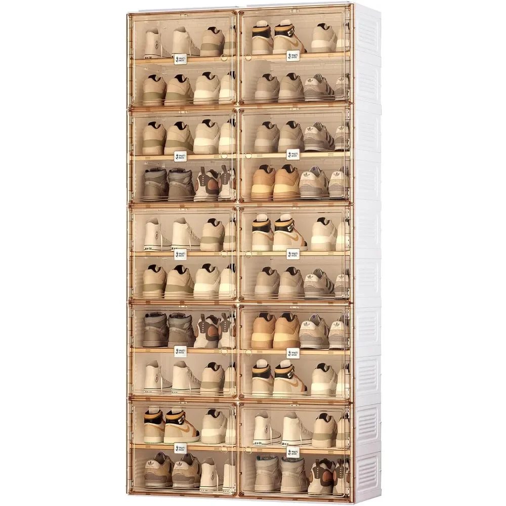 Portable Shoe Rack Organizer for Entryway, Stackable Sneaker Storage Shoe Cabinet with Magnetic Clear Door10 Tiers 40 Pairs