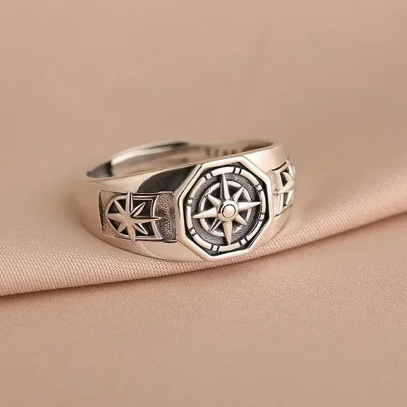 Silver Plated Buddhist Sutra Vajra Cross Adjustable Ring Retro Religious Open Ring for Men and Women Fashion Jewelry