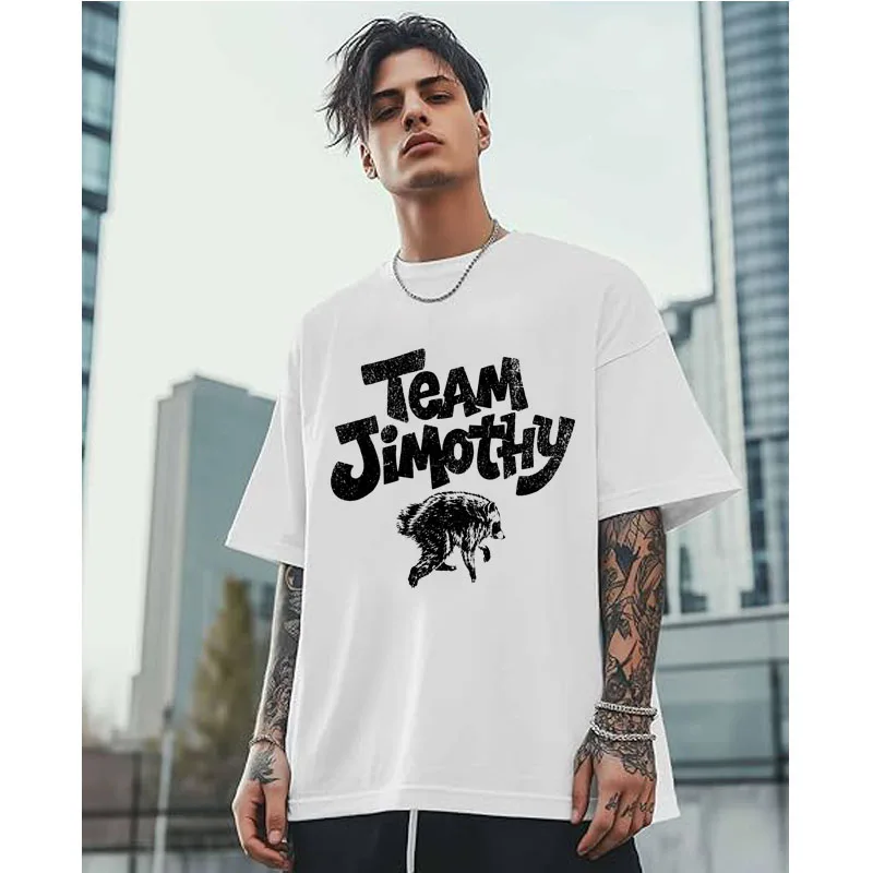 Team JIMOTHY Viral Raccoon Shirt Lustiges Waschbär-Meme-T-Shirt Y2k Streetwear Baumwoll-Grafikbekleidung für Damen und Herren Neuheits-T-Shirt – Detail 6