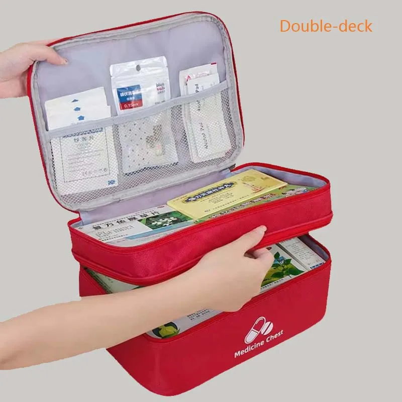 حقيبة طبية ذات سعة كبيرة ذات طابقين، مجموعة الإسعافات الأولية للطوارئ متعددة الحجم في الهواء الطلق، حقيبة تخزين الأدوية المحمولة، منزل جديد #5