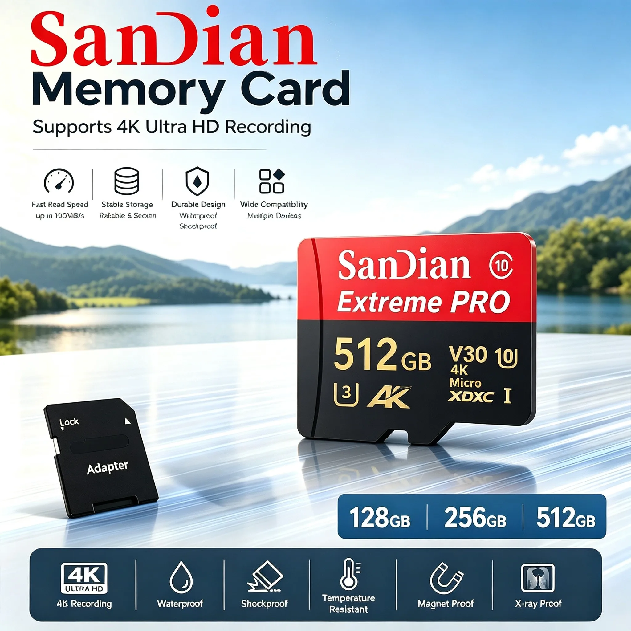 Memory Card 128GB 64GB 512GB 256GB TF Cards Micro TF SD Card SD Cards X-Ray Proof UHS-I 4K for GPS/E-Reader/Baby Monitor/Toy