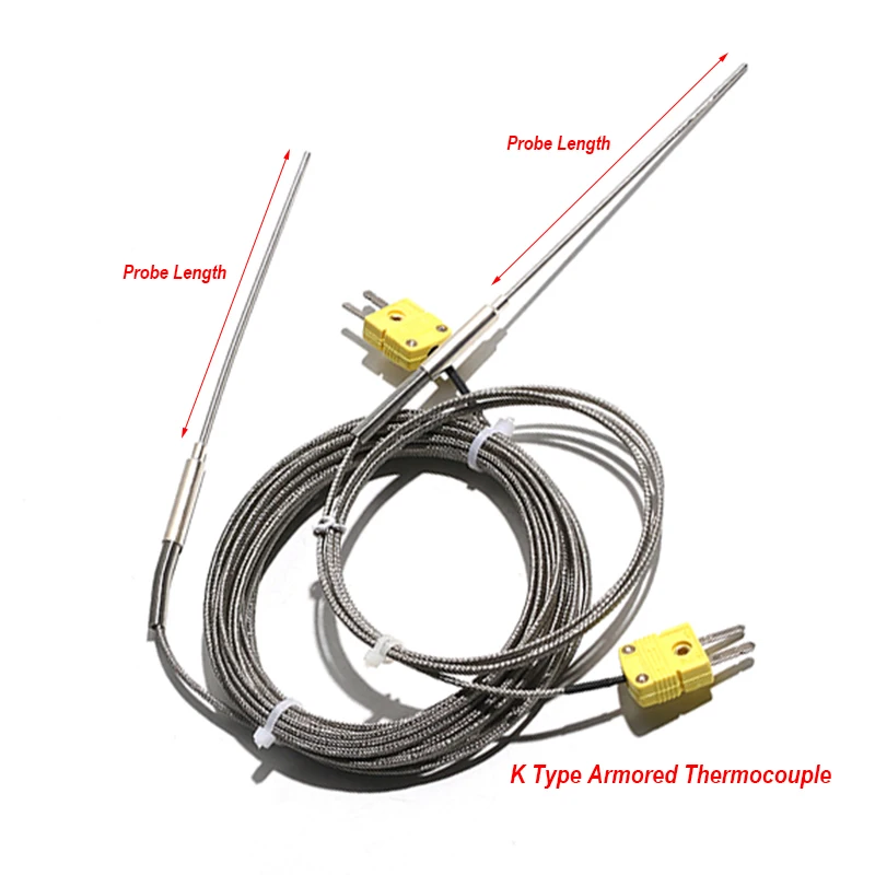 1PC K Type Temperature Sensor SUS304 Sheath Diameter 1mm 1.5mm 2mm 3mm 4mm 5mm 6mm 8mm X Insertion Depth 100mm 200mm 300mm