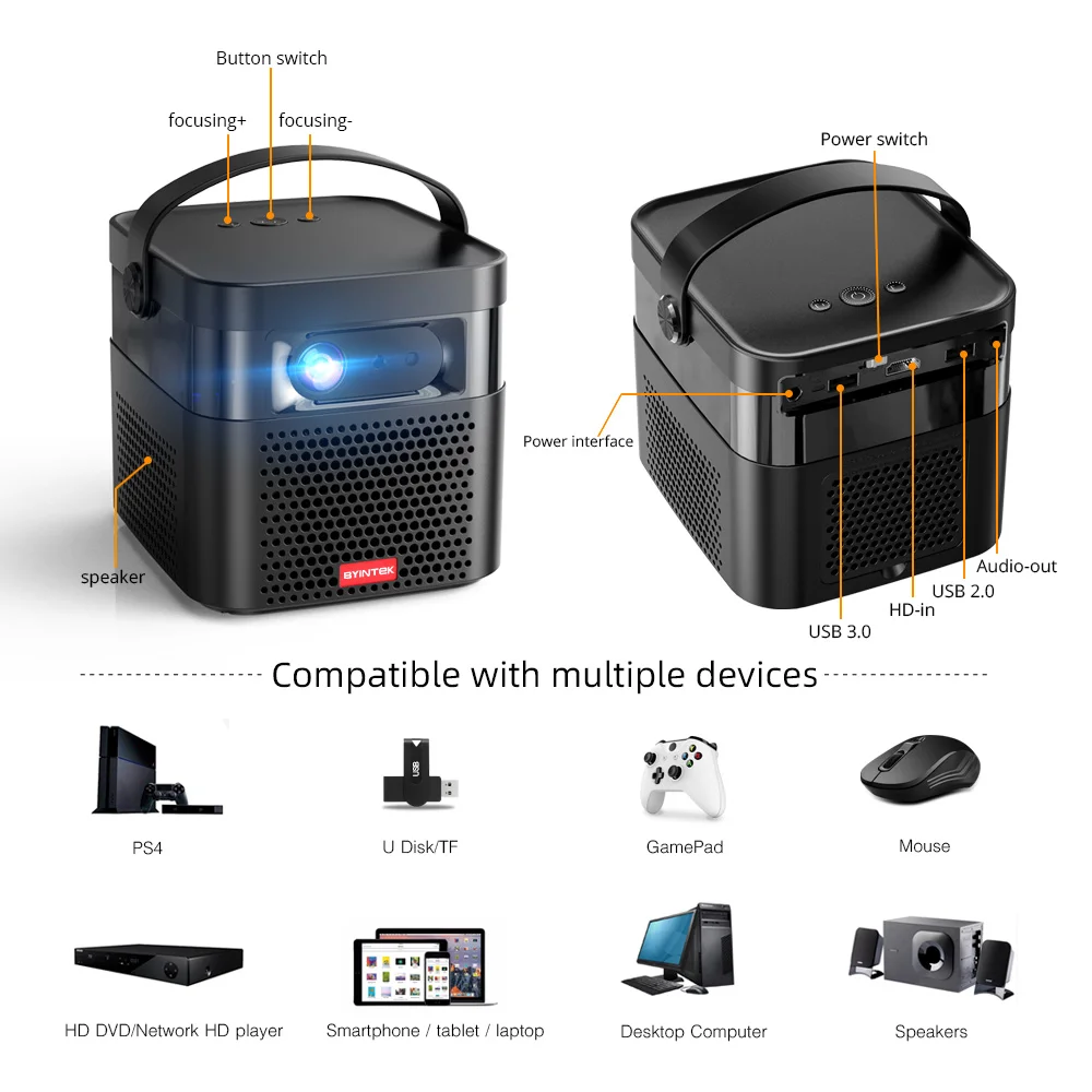 BYINTEK U70 3D Projector Android 4K Mini Smart DLP Projector