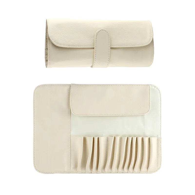 

High-end Off-white Makeup Brush Bag 12/18/24 Portable PU Magnetic Buckle Makeup Brush Storage Bag Roll Bag