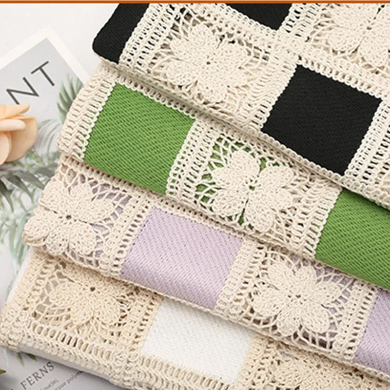 European And American Style Flower Plaid Cotton Thread Embroidery Fabric For Autumn And Winter Women's Dresses By the meter