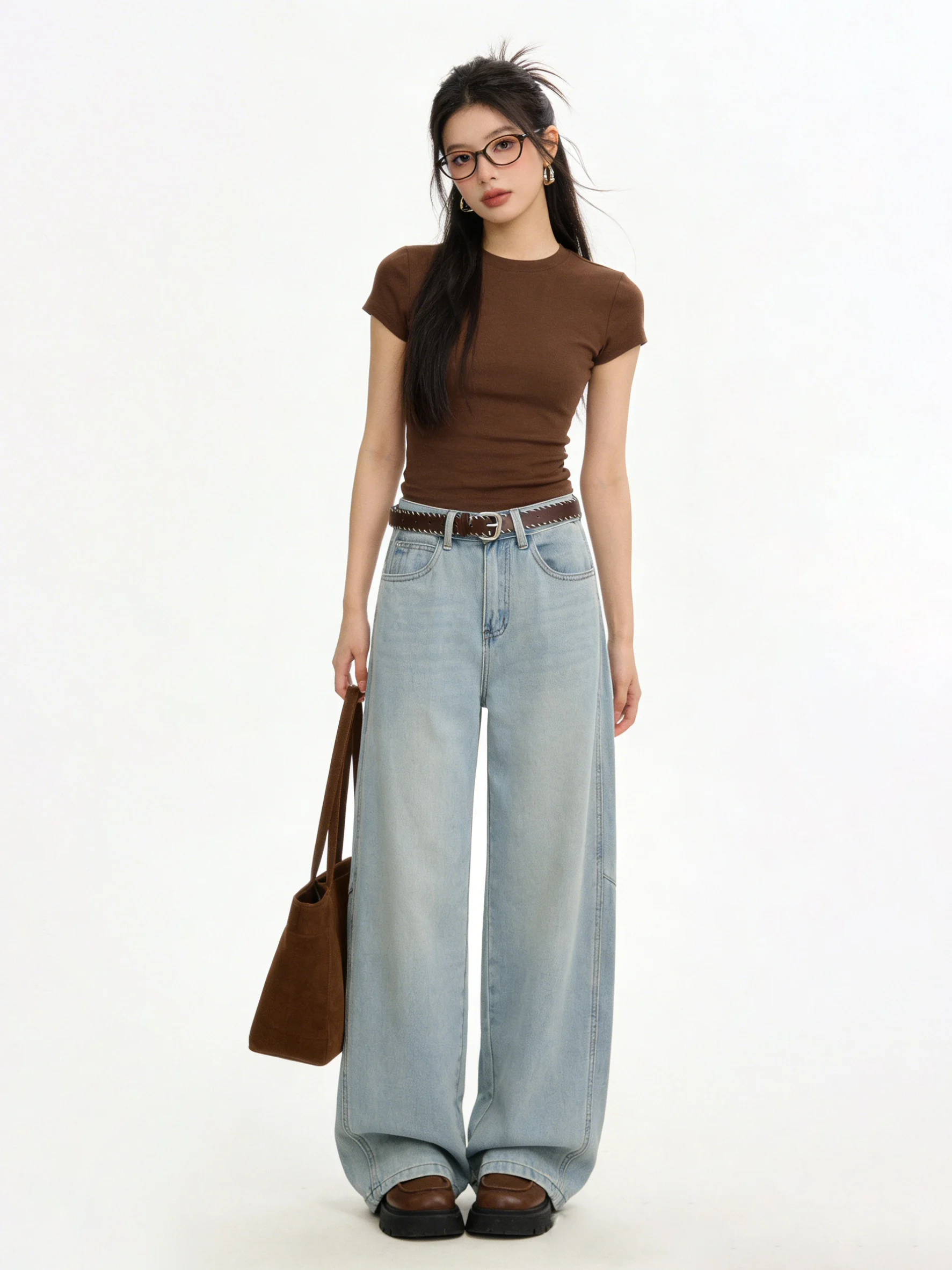 

Retro Washed High Waist Wide Leg Denim Jeans Women's Casual Knife Pants Commute Versatile Early Spring Korean Style