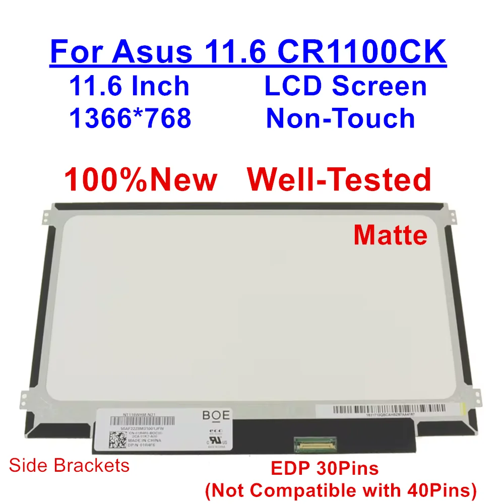 

11.6" HD 30Pins 1366*768 For Asus 11.6 CR1100CK Laptop Replacement LCD LED Display Screen Non-Touch