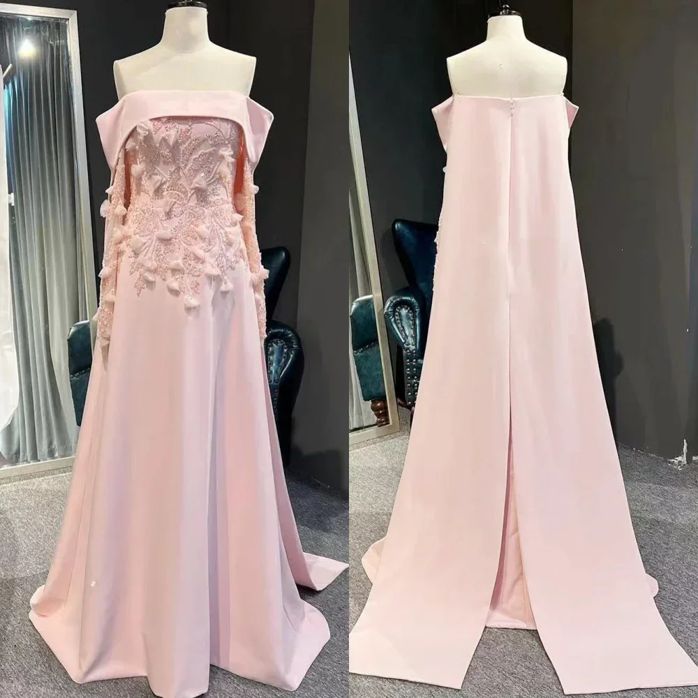 Customized Prom Gown Evening Women Formal Dress Strapless A-line Floor Length Skirts Applique High Quality Gowns Party Dresses