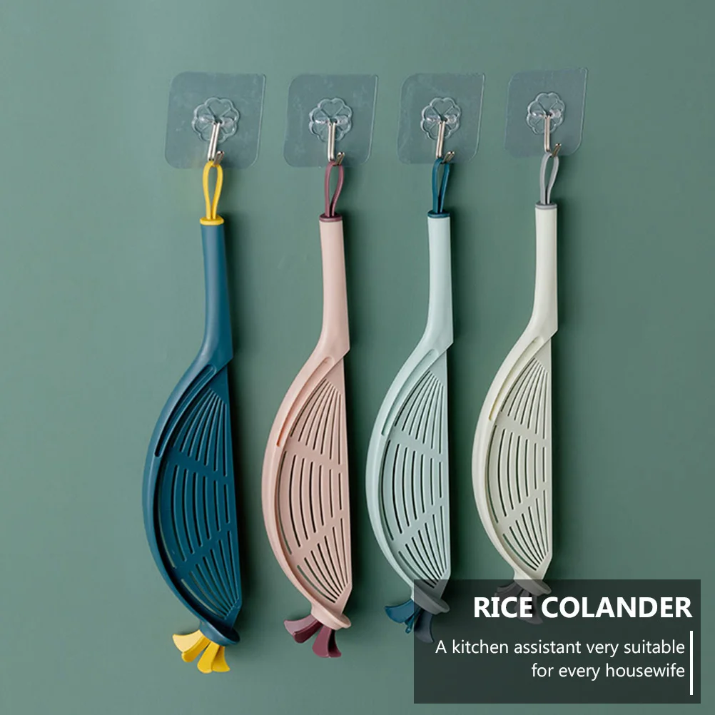 2pcs Plastic Rice Strainer Drain Basket Kitchen Use Lightweight Wash Rice Filter Baffle Colander Tool Filter Spoon