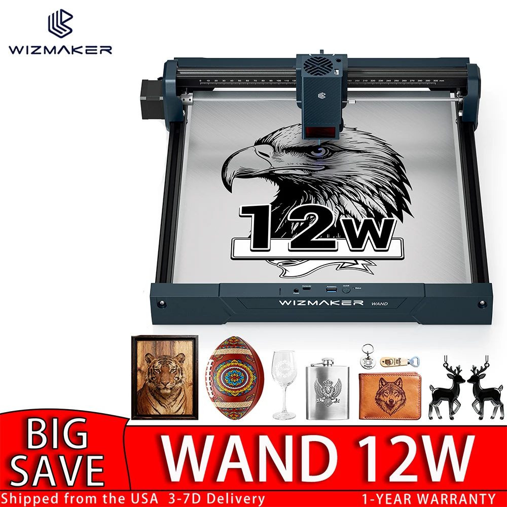 

WIZMAKER 7W Laser Engraver High-Power Diode Laser Cutter CNC Machine For Wood Leather Metal DIY Small Business 300x300mm