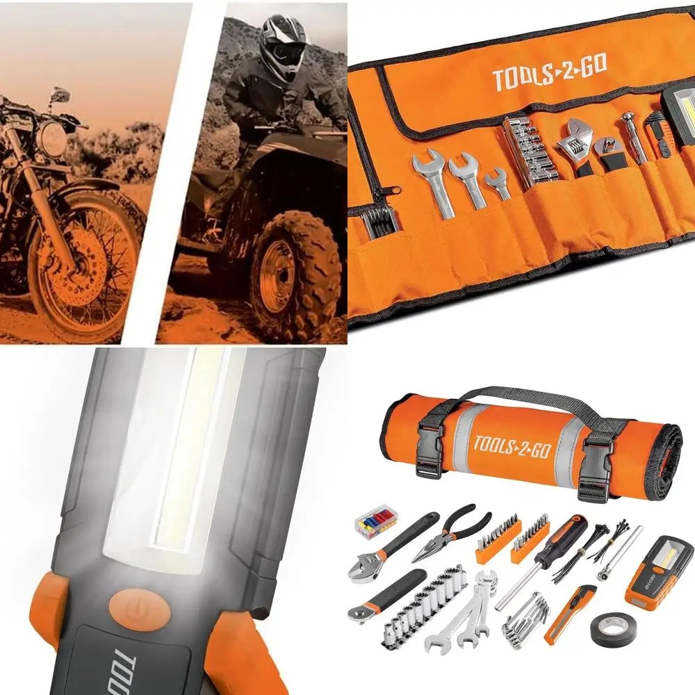 

Tool 83 Piece Set with Roll-Up Pouch, Wrenches, Pliers, Work Light, Sockets, and Bits for Motorcycle, Car, Truck, ATV - 240119