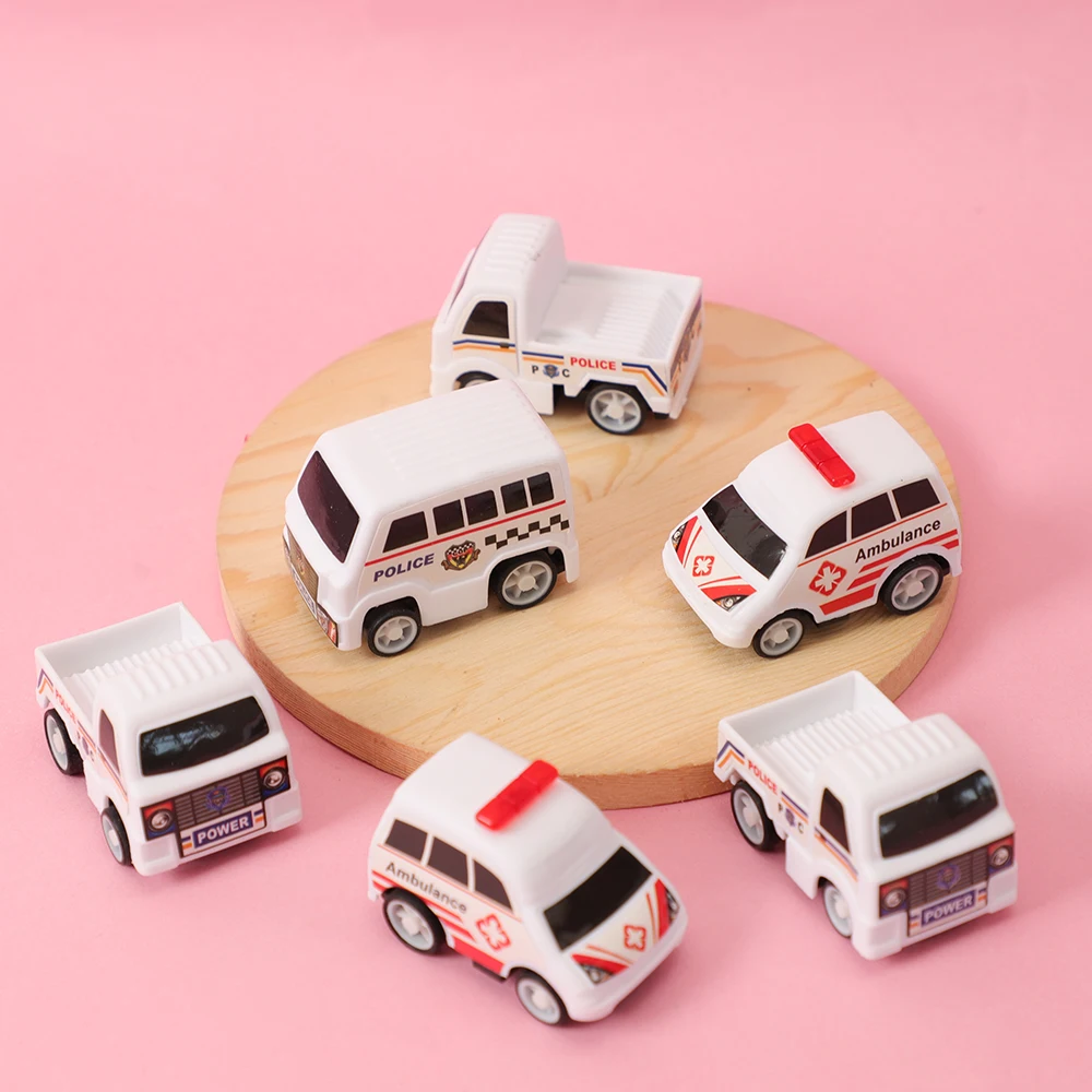 6Pcs Cartoon Police Ambulance Car Plastic Back of The Car Model Toys for Kids Birthday Baby Shower Party Favors Pinata Fillers