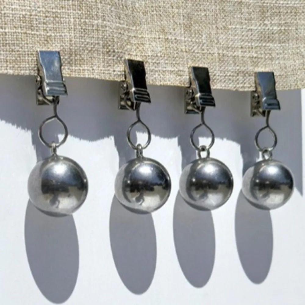 4Pcs Stainless Steel Curtain Weights Clips Rust Proof Stable Grip Outdoor Curtain Anchors Heavy Duty Windproof Fixing Ball Clips