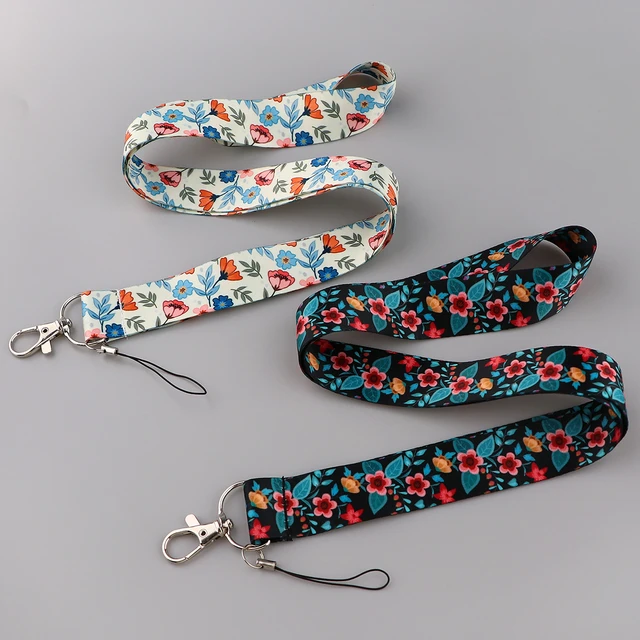 Beautiful Flowers Lanyards for Key Neck Strap For Card Badge Gym Keychain Key Holder DIY Hanging Rope Keycord Phone Accessories AliExpress