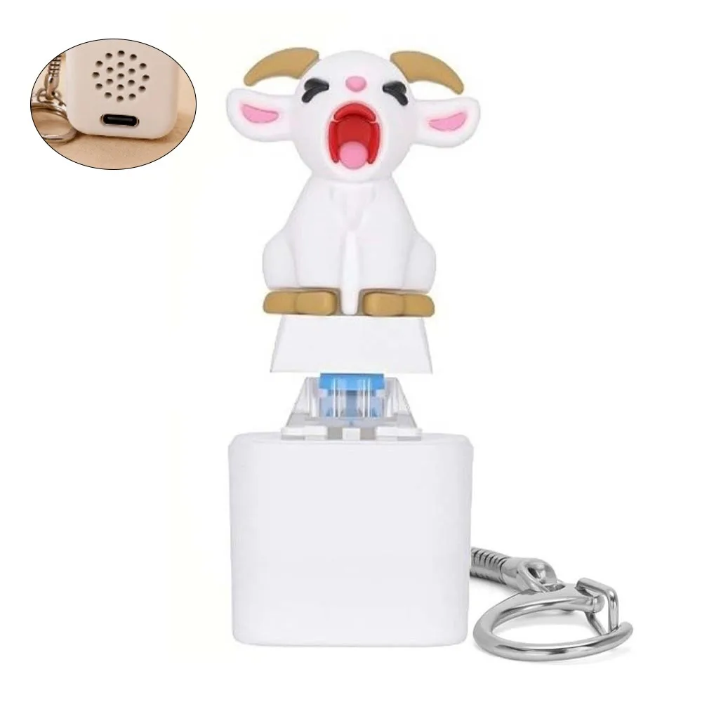 Rechargeable Screaming Goat Keychain LED Glowing Sound Effect Goat Sound Keychain Mechanical Click Fidget Button