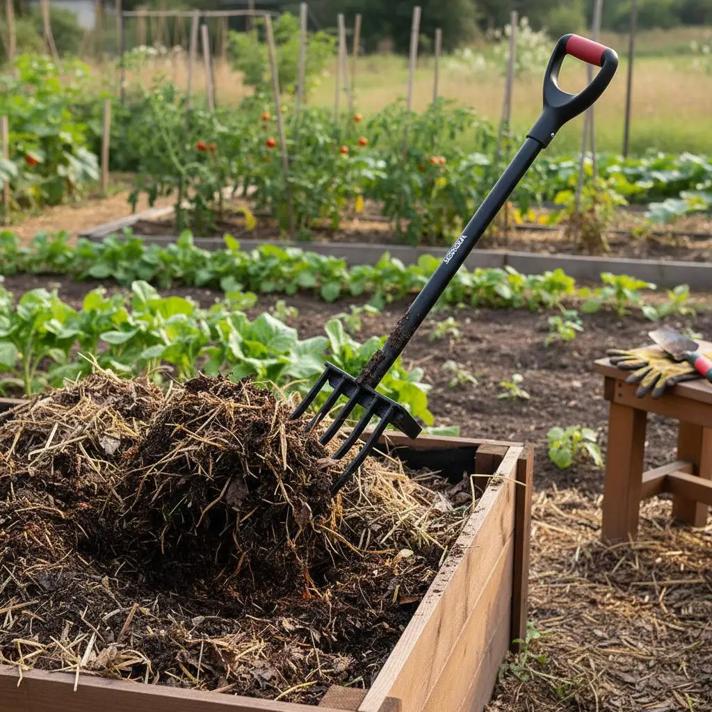 Spading Pitchfork 41-Inch For Composting Aeration Transplanting, Forged Steel 5-Tine Heavy Duty Metal Handle Y-Grip Tool