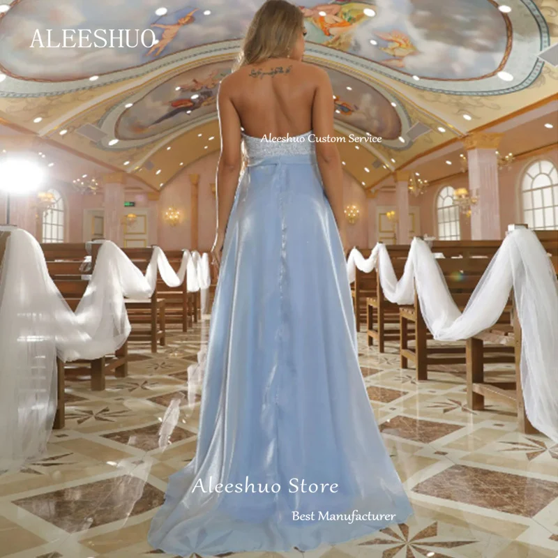 Aleeshuo-vestido de lujo de una línea para graduación, vestidos de fiesta sin mangas, abertura alta, vestidos de celebridades, vestido de noche con escote corazón