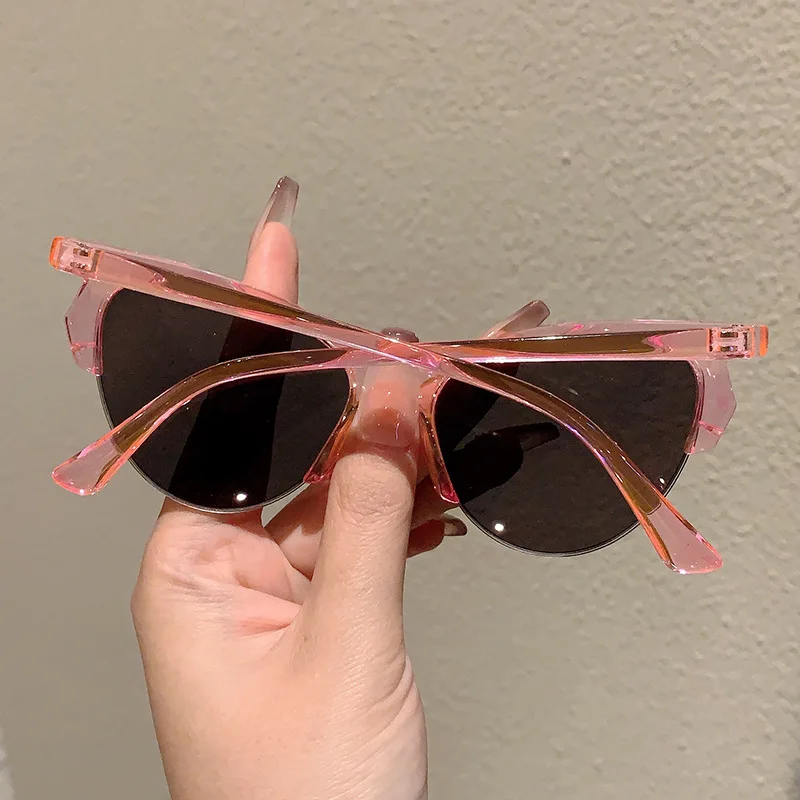 Sexy Vintage Y2K Cat Eye Half Frame Sunglasses Women For Men Sun Glasses Punk Luxury Brand Designer Popular Pink Cool Shades