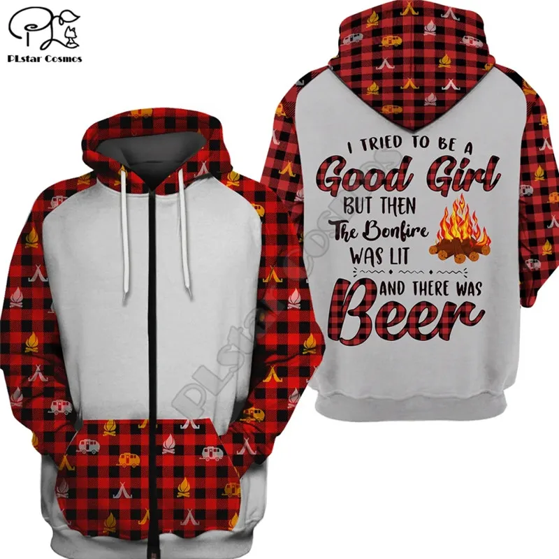 PLstar Cosmos 3D Printed Shirts Bonfire Was Lit Beer Girl Camping Hoodies Hrajuku Streetwear Unisex Zipper Hoodies/Sweatshirt
