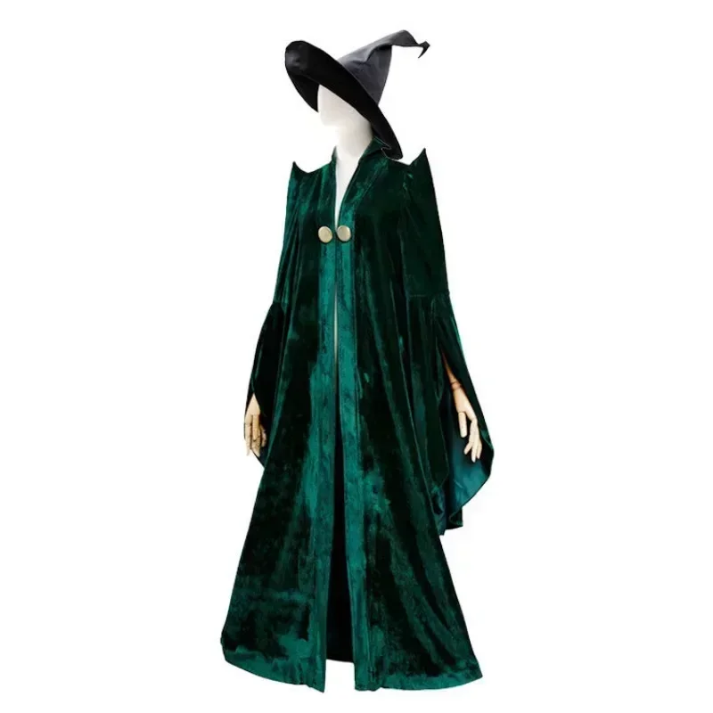 2025halloweenProfessor Minerva McGonagall Cosplay Costume Dress Green Cape Velvet Role Play Cloak Halloween Carnival Costume