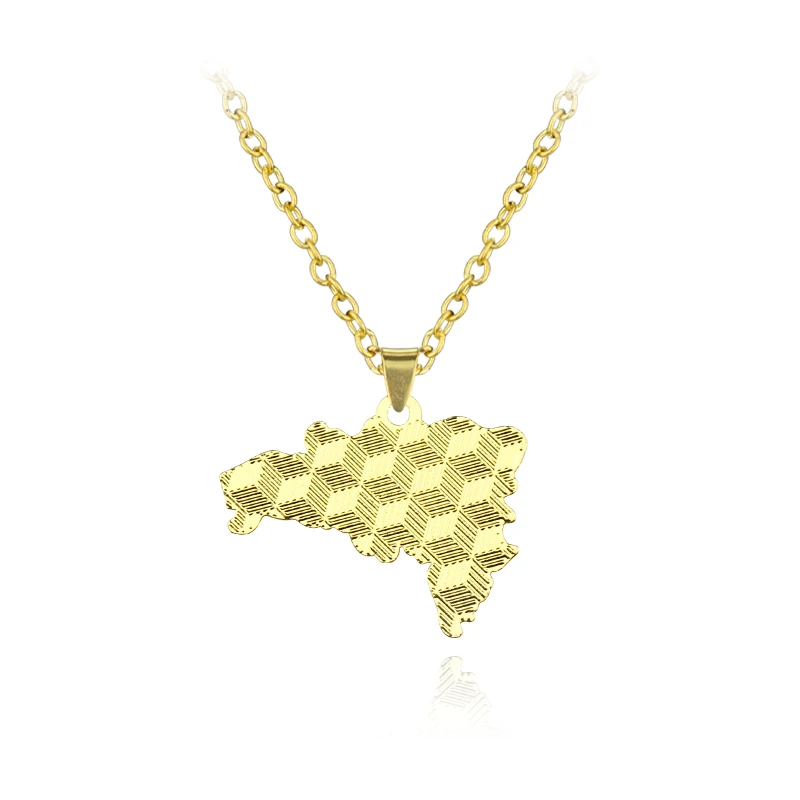 New Dominican Map Flag Pendant Necklace Stainless Steel Men Women Gold Color Hollowed out Dominicana Maps Jewelry Gift