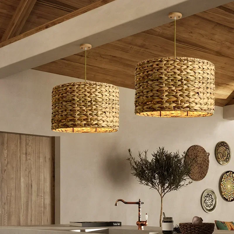 Wicker Lamp Creative Design Rattan Ceiling Light for Teahouses Homestays Decorative Pastoral Retro Pendant Light Fixture