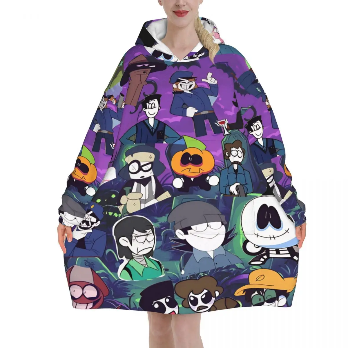 Oversized Spooky Month Wearable Blanket Gifts for Women Men Ultrasoft Plush Warm Sweatshirt Blankets With Pocket