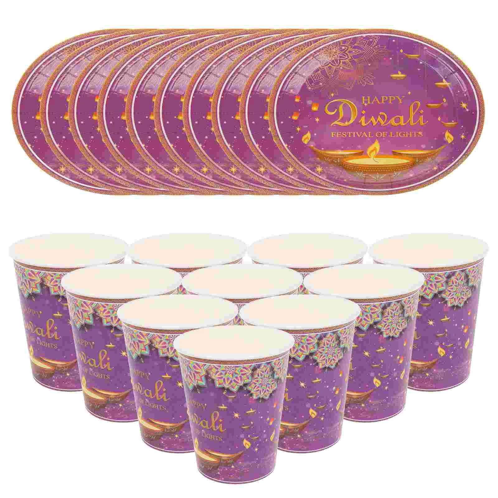 40 Pcs Diwali Paper Plate Festival Decorations Tablecloths Cup Party Happy for Home Wildflower Scatter