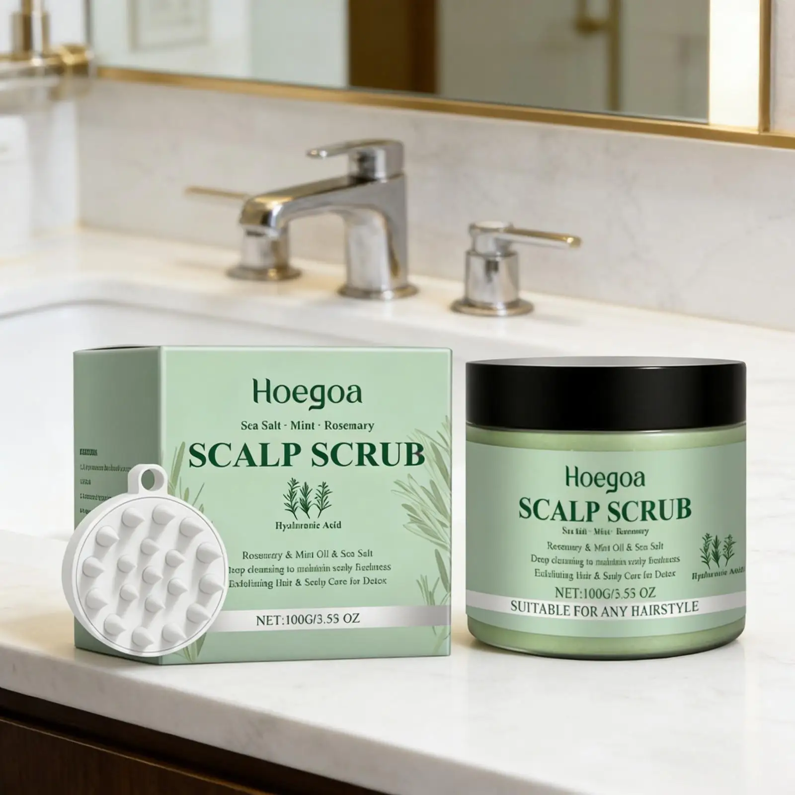 Hoegoa Rosemary Scalp Scrub with Hair Cleaning Brush Oil Control Refreshing Mint Oil Anti-Itch Shampoo Moisturizing Hair Scrub