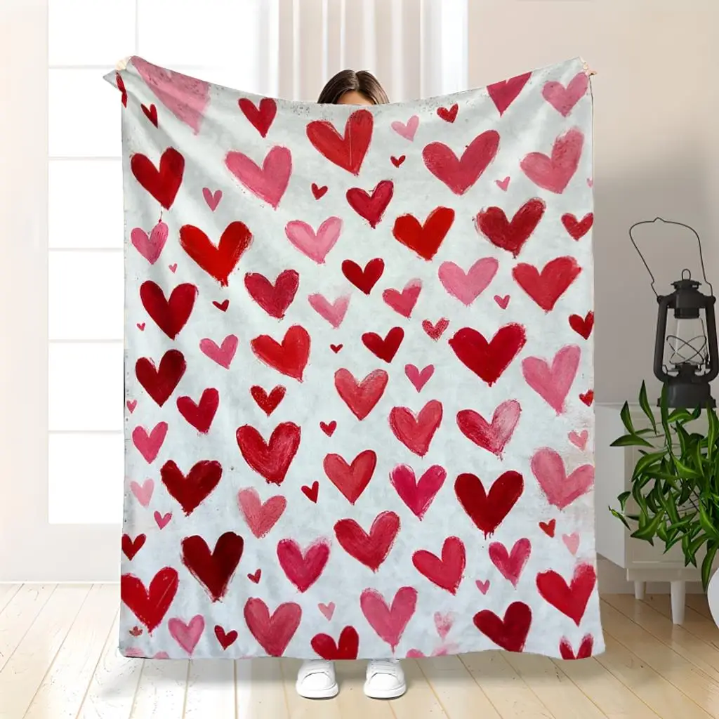 

Red Heart Blanket Watercolor Love Hearts Pattern Soft Fleece Throw Cozy Home Decor Gift For Valentine And Romance Lovers