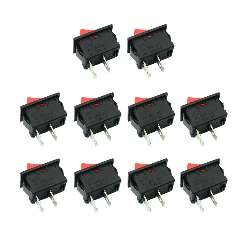 10PCS On-Off KCD11 2Pin 2P Black Red Boat Car Rocker Switch 3A 250V 6A 125V AC Button KCD1-11 10X15 10X15 KCD117