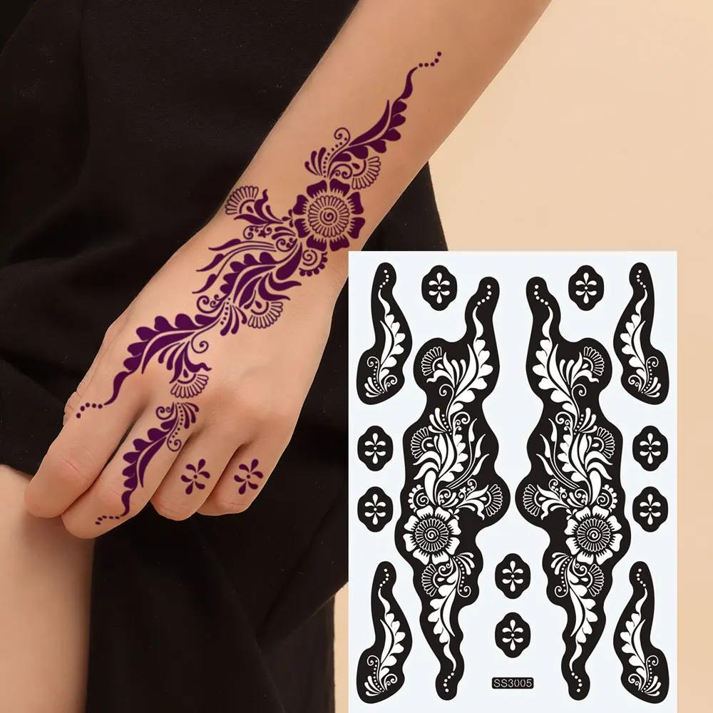 1pc Reusable Hollow Henna Tattoo Stencil for Women Hand Arm Sleeve Waterproof Temporary DIY Tattoo Painting Template