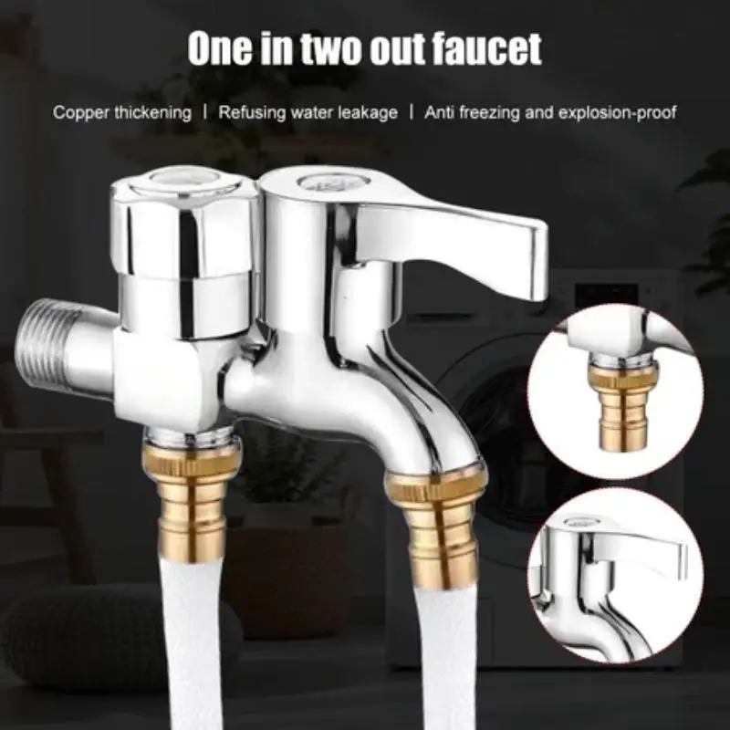 Washing Machine Tap Leakproof Copper Core Double Outlet Stainless Steel Multifunctional Faucet for Home Laundry Bathroom