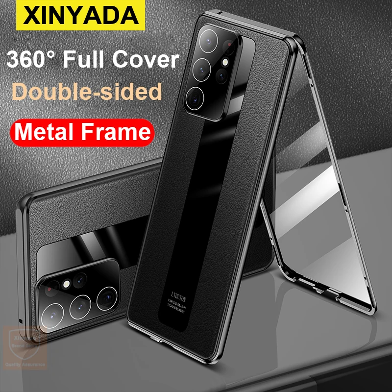 360 Cover For Samsung Galaxy S24 Ultra Case Tempered Glass Leather Phone Case For Samsung S24 Ultra Flip Covers Metal Shell Skin