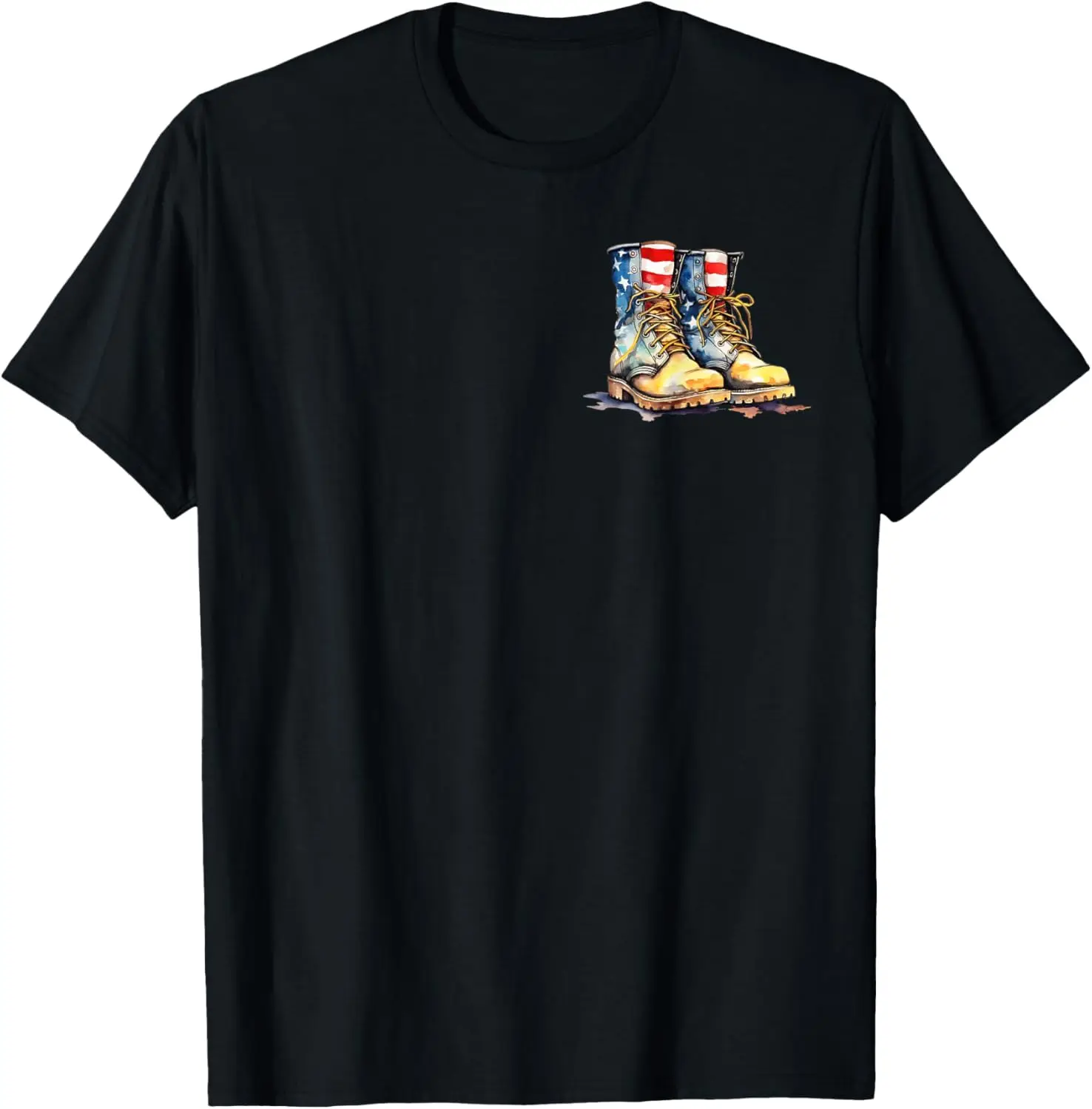 

US Flag Military Boots Pocket Design Patriotic Veteran T-Shirt